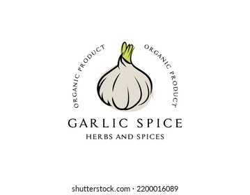 Packaging design template logo and emblem - herb and spice - garlic head. Logo in trendy linear style