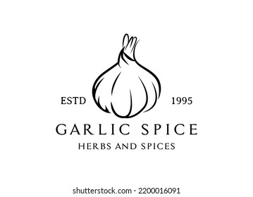 Packaging design template logo and emblem - herb and spice - garlic head. Logo in trendy linear style