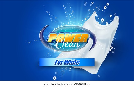 packaging design template for washing powder. Super clean. Soap bubbles, foam. Vector illustration.