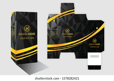 Packaging design vector, black and gold luxury box template and mock-up box.