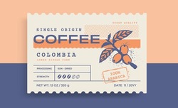 Verpackung Design Vintage-Etikett Für Kaffee. Retro-Paket-Produkt Mit Coffee-Zweig. Vektorgrafik