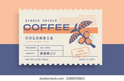 Packaging design vintage label for coffee. Retro package product with Coffee branch. Vector illustration