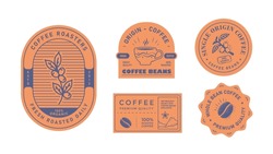 Packaging Design Vintage Label Template For Coffee. Retro Package Product With Coffee Branch, Beans And Cup. Vector Illustration