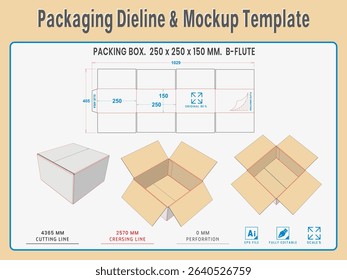Packaging Dieline and Mockup Template. Dieline Real Shape and Dimension. Mockup Template. Fully editable vector. Equipped die cut lengths prepared for production.