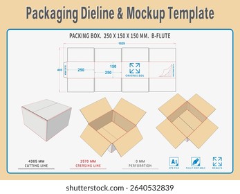 Packaging Dieline and Mockup Template. Dieline Real Shape and Dimension. Mockup Template. Fully editable vector. Equipped die cut lengths prepared for production.