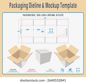 Packaging Dieline and Mockup Template. Dieline Real Shape and Dimension. Mockup Template. Fully editable vector. Equipped die cut lengths prepared for production.