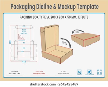 Packaging Dieline and Mockup Template. Dieline Real Shape and Dimension. Mockup Template. Fully editable vector. Equipped die cut lengths prepared for production.
