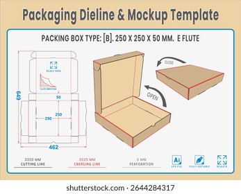Packaging Dieline and Mockup Template. Dieline Real Shape and Dimension. Mockup Template. Fully editable vector. Equipped die cut lengths prepared for production.