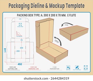 Packaging Dieline and Mockup Template. Dieline Real Shape and Dimension. Mockup Template. Fully editable vector. Equipped die cut lengths prepared for production.