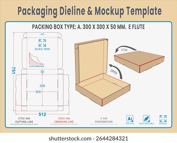 Packaging Dieline and Mockup Template. Dieline Real Shape and Dimension. Mockup Template. Fully editable vector. Equipped die cut lengths prepared for production.
