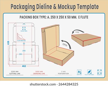 Packaging Dieline and Mockup Template. Dieline Real Shape and Dimension. Mockup Template. Fully editable vector. Equipped die cut lengths prepared for production.