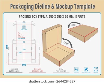 Packaging Dieline and Mockup Template. Dieline Real Shape and Dimension. Mockup Template. Fully editable vector. Equipped die cut lengths prepared for production.