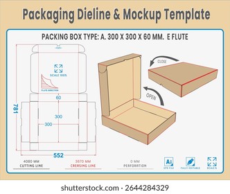 Packaging Dieline and Mockup Template. Dieline Real Shape and Dimension. Mockup Template. Fully editable vector. Equipped die cut lengths prepared for production.