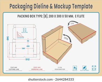 Packaging Dieline and Mockup Template. Dieline Real Shape and Dimension. Mockup Template. Fully editable vector. Equipped die cut lengths prepared for production.