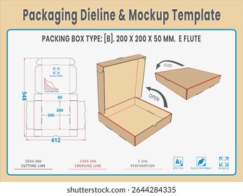 Packaging Dieline and Mockup Template. Dieline Real Shape and Dimension. Mockup Template. Fully editable vector. Equipped die cut lengths prepared for production.