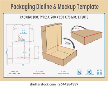Packaging Dieline and Mockup Template. Dieline Real Shape and Dimension. Mockup Template. Fully editable vector. Equipped die cut lengths prepared for production.