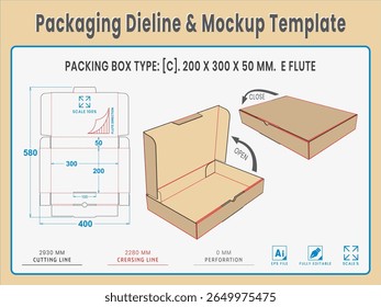 Embalaje Dieline y Plantilla de maquetas. Forma y dimensión reales de Dieline. Plantilla de maqueta. Vector totalmente editable. Longitudes de troquelado equipadas preparadas para la producción.