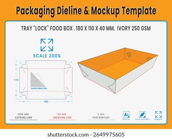 Packaging Dieline and Mockup Template. Dieline Real Shape and Dimension. Mockup Template. Fully editable vector. Equipped die cut lengths prepared for production.