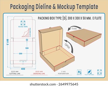 Packaging Dieline and Mockup Template. Dieline Real Shape and Dimension. Mockup Template. Fully editable vector. Equipped die cut lengths prepared for production.