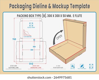 Packaging Dieline and Mockup Template. Dieline Real Shape and Dimension. Mockup Template. Fully editable vector. Equipped die cut lengths prepared for production.