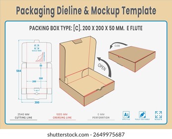 Packaging Dieline and Mockup Template. Dieline Real Shape and Dimension. Mockup Template. Fully editable vector. Equipped die cut lengths prepared for production.
