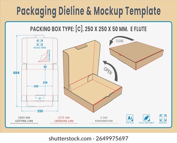 Packaging Dieline and Mockup Template. Dieline Real Shape and Dimension. Mockup Template. Fully editable vector. Equipped die cut lengths prepared for production.