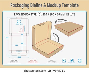 Packaging Dieline and Mockup Template. Dieline Real Shape and Dimension. Mockup Template. Fully editable vector. Equipped die cut lengths prepared for production.