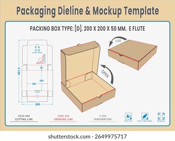 Packaging Dieline and Mockup Template. Dieline Real Shape and Dimension. Mockup Template. Fully editable vector. Equipped die cut lengths prepared for production.