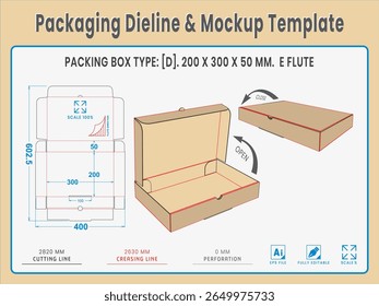 Embalaje Dieline y Plantilla de maquetas. Forma y dimensión reales de Dieline. Plantilla de maqueta. Vector totalmente editable. Longitudes de troquelado equipadas preparadas para la producción.