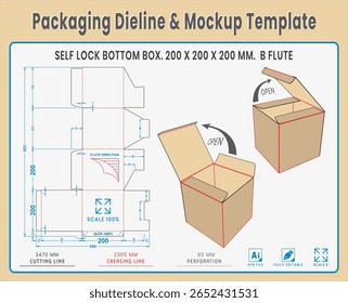 Empacotando Dieline e Modelo de Modelo. Forma e Dimensão Reais Dieline. Modelo de Modelo. Vetor totalmente editável. Os comprimentos de corte de morrer equipados preparados para a produção.