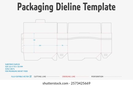 Packaging Dieline Template. 2D Technical Drawing File Eps Scale. Fully editable vector. Prepared for production