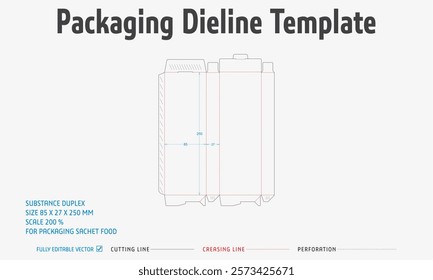 Packaging Dieline Template. 2D Technical Drawing File Eps Scale. Fully editable vector. Prepared for production