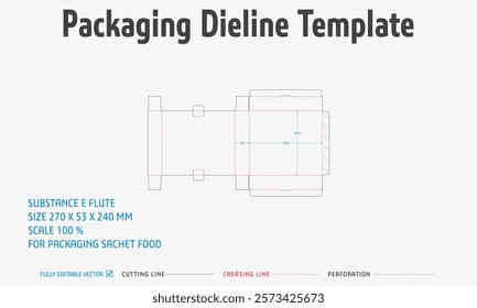 Packaging Dieline Template. 2D Technical Drawing File Eps Scale. Fully editable vector. Prepared for production