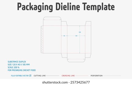 Packaging Dieline Template. 2D Technical Drawing File Eps Scale. Fully editable vector. Prepared for production