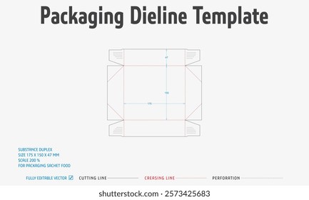 Packaging Dieline Template. 2D Technical Drawing File Eps Scale. Fully editable vector. Prepared for production