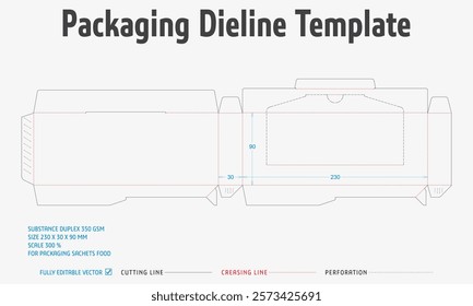 Packaging Dieline Template. 2D Technical Drawing File Eps Scale. Fully editable vector. Prepared for production