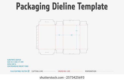 Packaging Dieline Template. 2D Technical Drawing File Eps Scale. Fully editable vector. Prepared for production