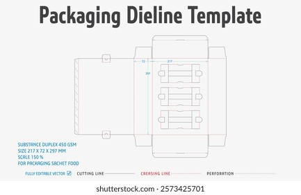 Packaging Dieline Template. 2D Technical Drawing File Eps Scale. Fully editable vector. Prepared for production