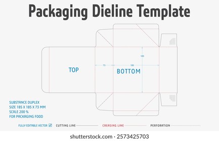 Packaging Dieline Template. 2D Technical Drawing File Eps Scale. Fully editable vector. Prepared for production