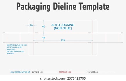 Packaging Dieline Template. 2D Technical Drawing File Eps Scale. Fully editable vector. Prepared for production