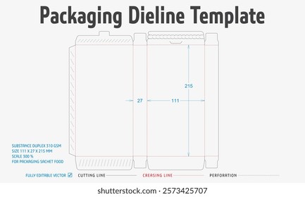 Packaging Dieline Template. 2D Technical Drawing File Eps Scale. Fully editable vector. Prepared for production