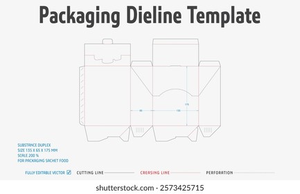 Packaging Dieline Template. 2D Technical Drawing File Eps Scale. Fully editable vector. Prepared for production