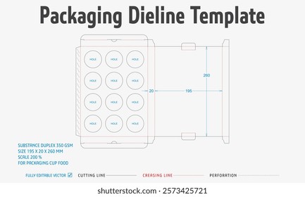 Packaging Dieline Template. 2D Technical Drawing File Eps Scale. Fully editable vector. Prepared for production