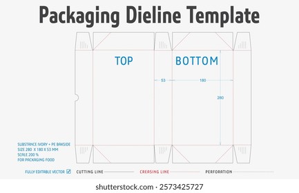 Packaging Dieline Template. 2D Technical Drawing File Eps Scale. Fully editable vector. Prepared for production