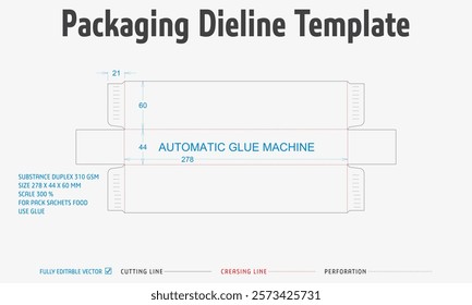 Packaging Dieline Template. 2D Technical Drawing File Eps Scale. Fully editable vector. Prepared for production