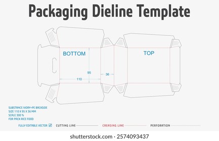 Packaging Dieline Template. 2D Technical Drawing File Eps Scale. Fully editable vector. Prepared for production