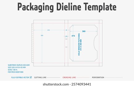 Packaging Dieline Template. 2D Technical Drawing File Eps Scale. Fully editable vector. Prepared for production