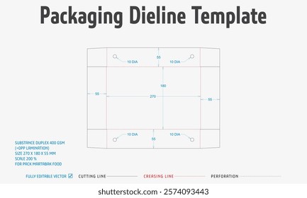 Packaging Dieline Template. 2D Technical Drawing File Eps Scale. Fully editable vector. Prepared for production