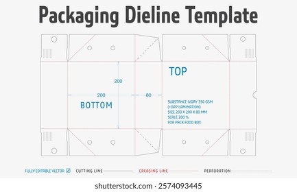 Packaging Dieline Template. 2D Technical Drawing File Eps Scale. Fully editable vector. Prepared for production