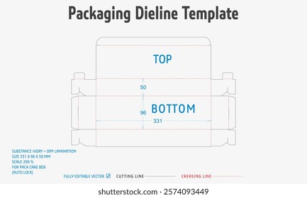 Packaging Dieline Template. 2D Technical Drawing File Eps Scale. Fully editable vector. Prepared for production